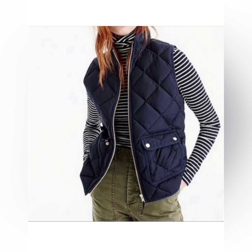J Crew Excursion Quilted Down Puffer Vest Navy Blue